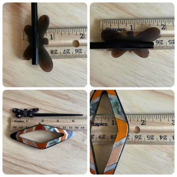 Vintage Butterfly Barrette & Pick With Abalone Inlay - Picture 9 of 9
